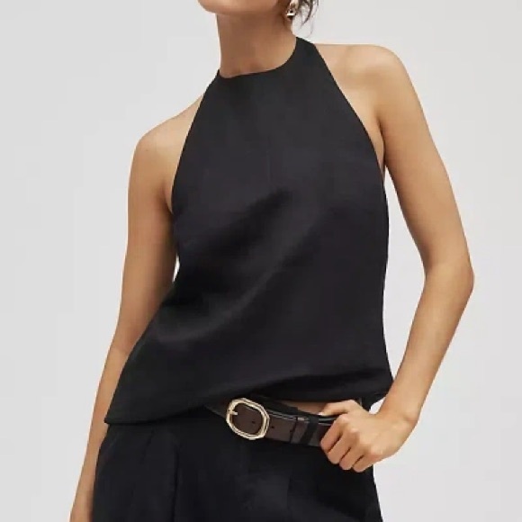 Anthropologie Maeve Black 100% Linen High Neck Asymmetrical Halter Top XXS - Picture 2 of 8